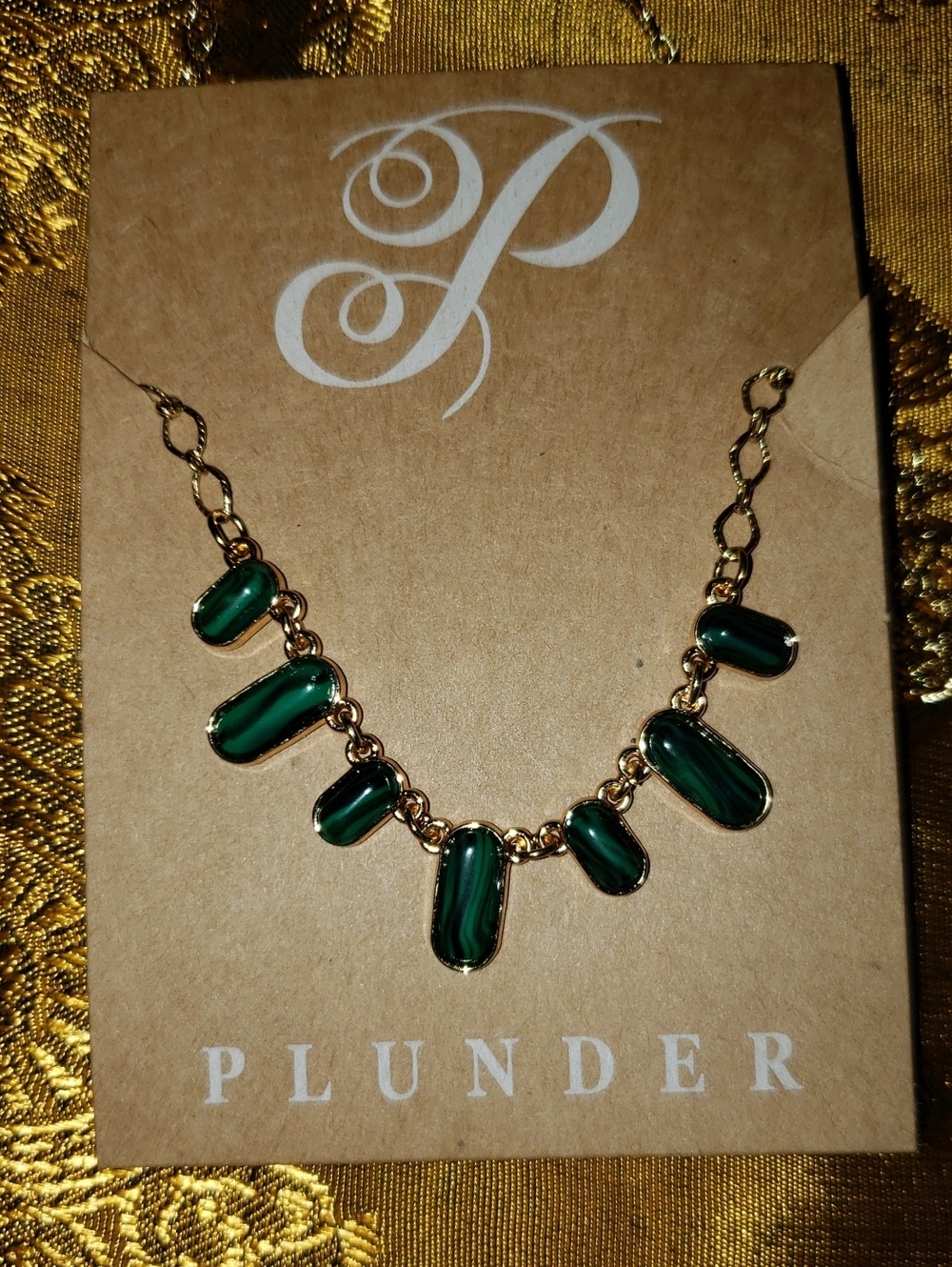 Plunder Green Stone Gold-Plate Statement Necklace